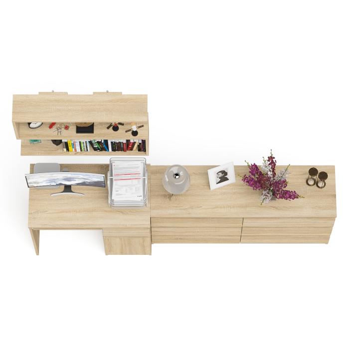 Домашние кабинеты, Комод шесть ящиков Мори МК1380.6 со столом с ящиком и дверкой справа и полка