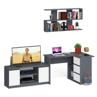 Домашние кабинеты, Стол угловой компьютерный Мори МС-16 правый с книжной полкой и ТВ-тумбой МТВ1200.1