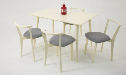 Стол Монте 120 слоновая кость со стульями Франк слоновая кость рогожка серый