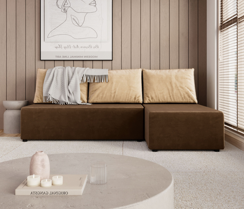 Диваны угловые в гостиную, Угловой диван-кровать Комо, микровелюр