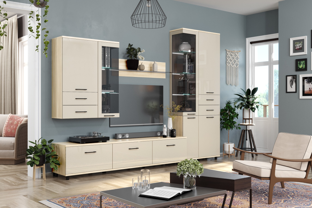 Стенки для гостиной, Модульная гостиная Грейс композиция 11  Ясень Асахи