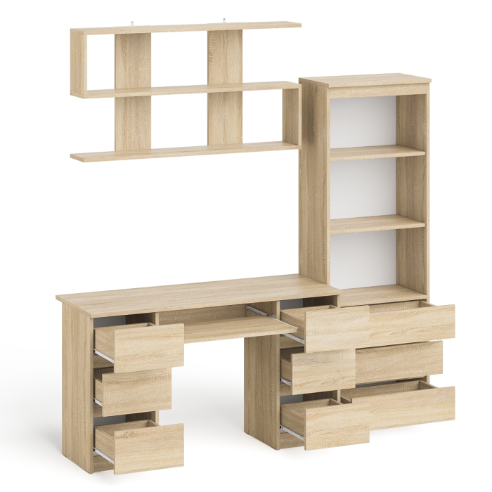 Домашние кабинеты, Рабочее место Мори из стола двухтумбового МС-2 с навесной полкой и стеллажом