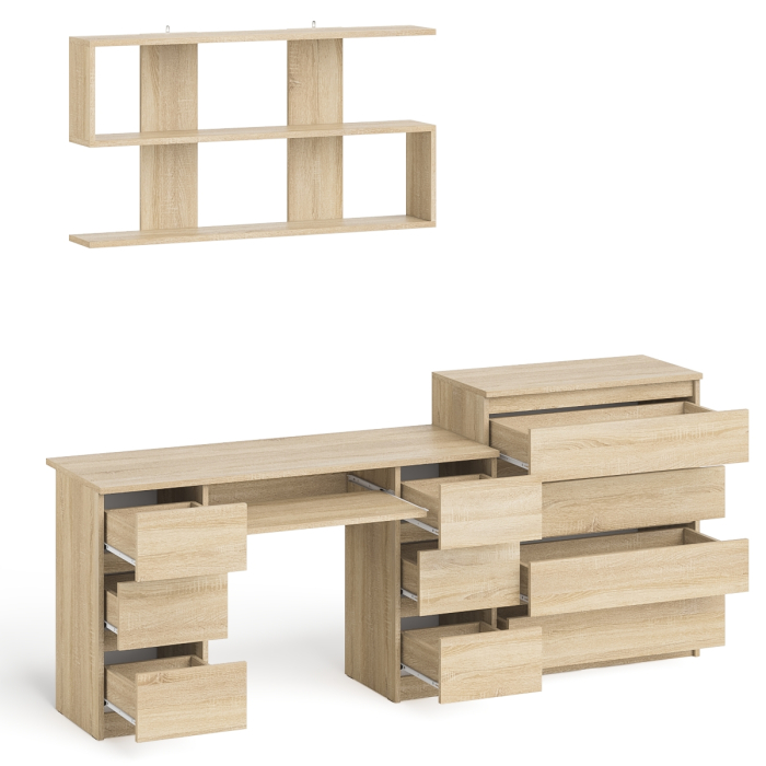 Домашние кабинеты, Стол письменный Мори МС-2 с комодом МК800 4 ящика и полкой 1200