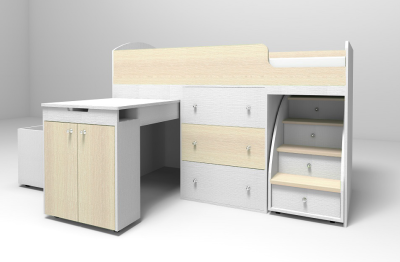 Кровать чердак Малыш Увеличенный,  Белое Дерево