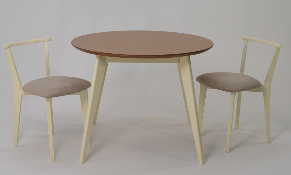 Обеденные группы, Стол Сканди К 100 слоновая кость/натур со стульями Франк слоновая кость велюр бежевый