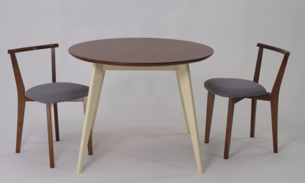 Стол Сканди К 100 слоновая кость/орех со стульями Франк орех рогожка серый