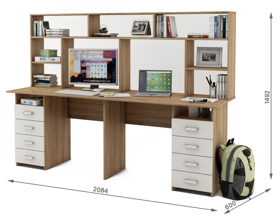 Прямые, Письменный стол Лайт-15 с надстройкой