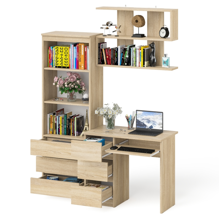 Прямые компьютерные столы, Стол для работы три ящика слева Мори с навесной полкой на 900 и стеллаж-комод три ящика
