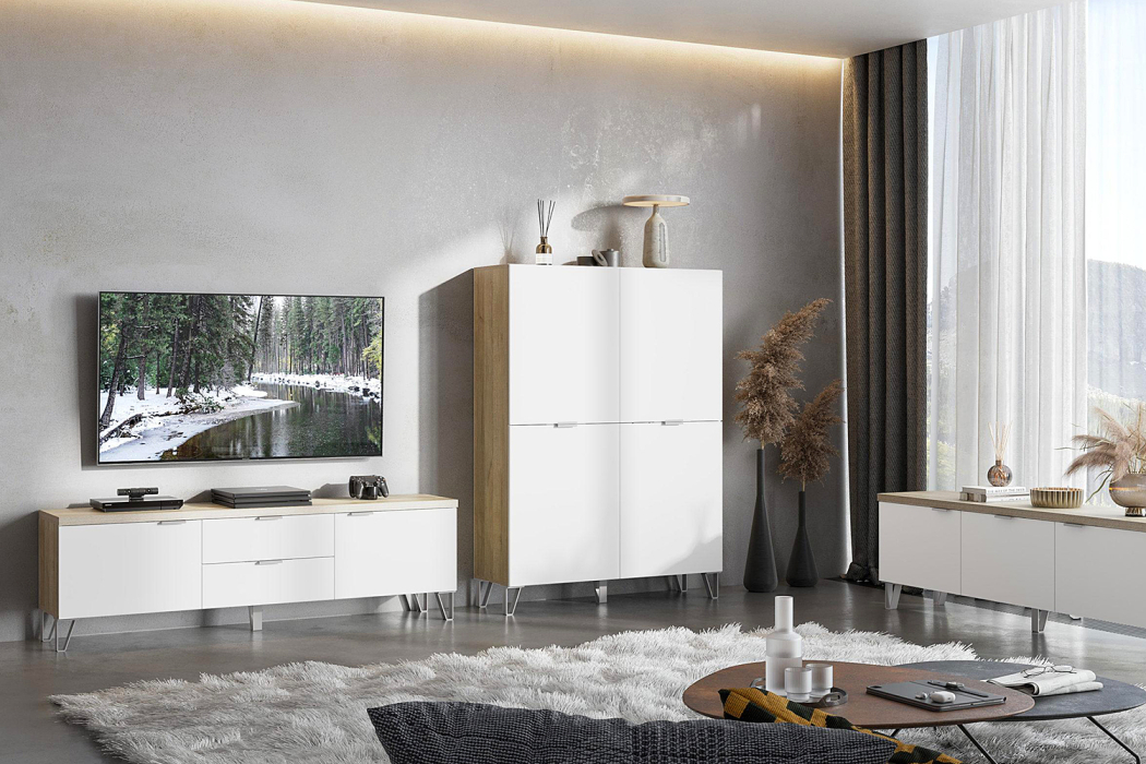 ТВ-тумбы, Тумба Анима ТБ-3005, дуб серый, белый