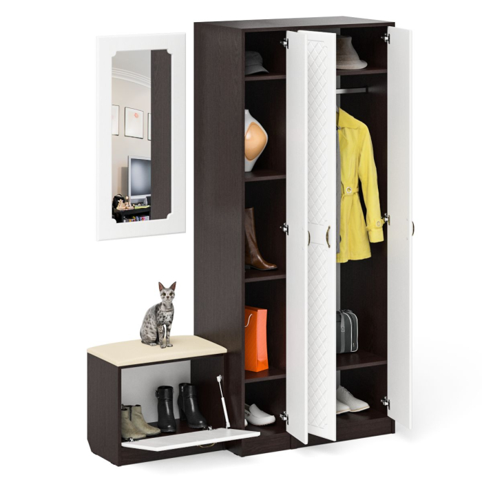 Прихожие, Шкаф с пеналом-500 и обувницей с сиденьем П-6 фрезеровка ромб