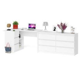 Комод Мори МК1380 на 6 ящиков с угловым компьютерным столом Мори МС-16 3 выдвижных ящика слева