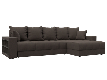 Диван угловой с декором и полкой Лига-050 НПБ, рогожка Амур