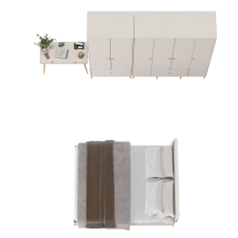 Два платяных шкафа для одежды со столиком и двуспальной кроватью Афина 1600