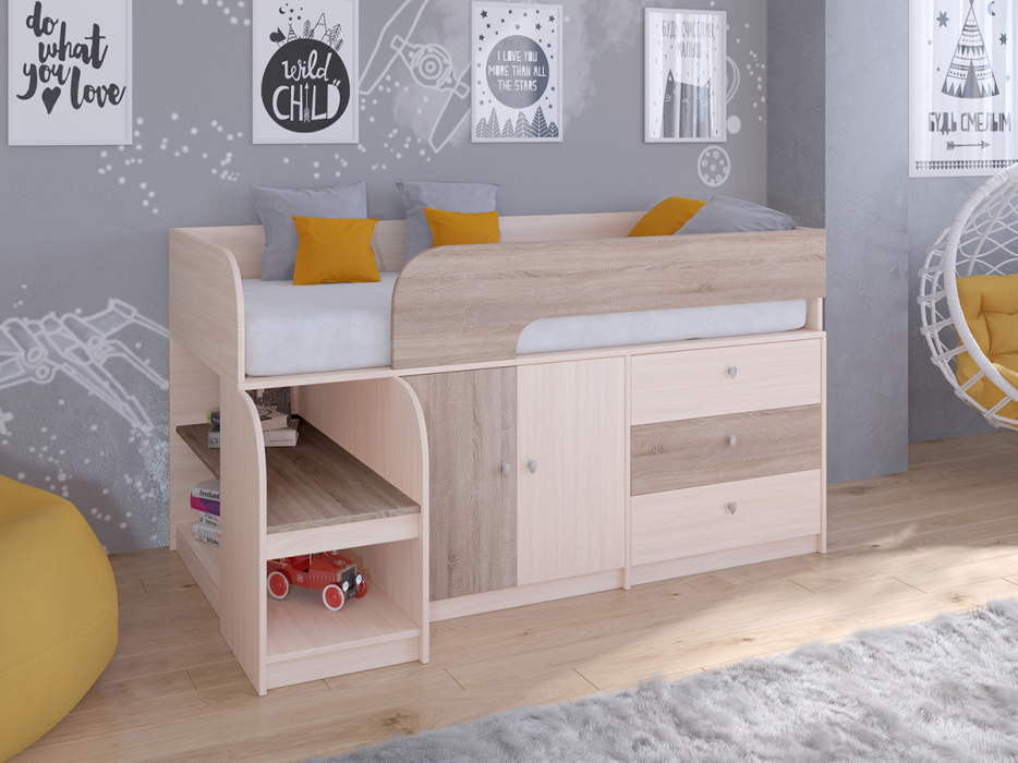Кровати-чердаки, Кровать-чердак Астра 9 V1 Дуб молочный