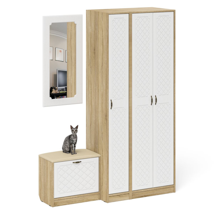 Прихожие, Шкаф с пеналом-500 и обувницей с сиденьем П-6 фрезеровка ромб