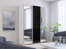 Шкафы-купе 3-х дверные, Шкаф-купе Прайм 3-х дверный Зеркала/Стекло черное/Доводчики 210х57х230