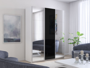 Шкаф-купе Прайм 3-х дверный Зеркала/Стекло черное/Доводчики 210х57х230