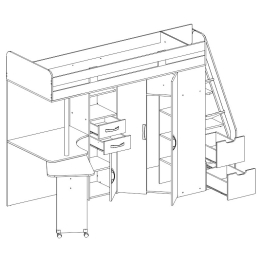 Кровать-чердак со шкафом и столом Мира 