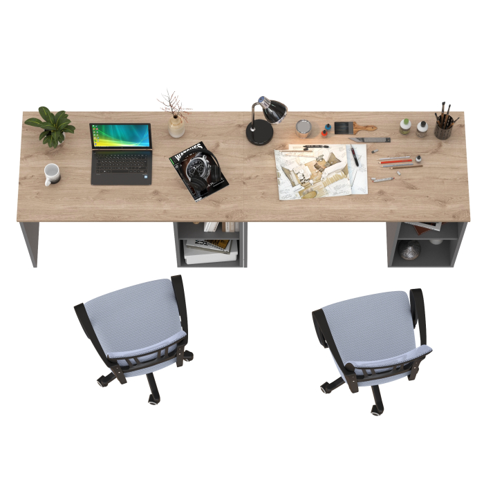 Прямые компьютерные столы, Набор для работы и учёбы из двух столов письменных Лайт 12.163 и двух серых кресел