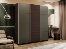 Шкафы-купе 3-х дверные, Шкаф-купе Эста 3-х дверный ДСП/Стекла хаки/Доводчик 240х66х240