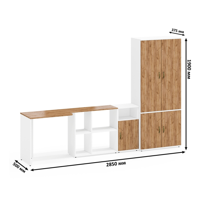 Домашние кабинеты, Бельевой шкаф Лидер-8 20Б со столом с нишами и тумбой для документов