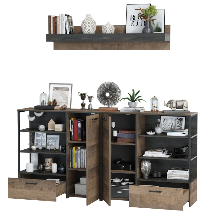 Стенки для гостиной, Два комода с дверками и ящиками и навесная полка Трувор