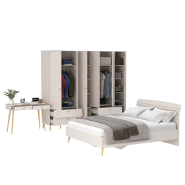 Два платяных шкафа для одежды со столиком и двуспальной кроватью Афина 1600