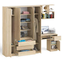 Стол компьютерный с тумбой справа с большим шкафом Мори МШ1600.1 и полкой открытой