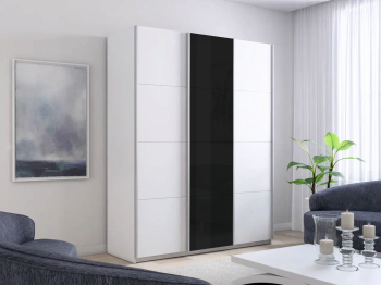 Шкаф-купе Прайм 3-х дверный ДСП/Стекло черное/Доводчики 180х57х230