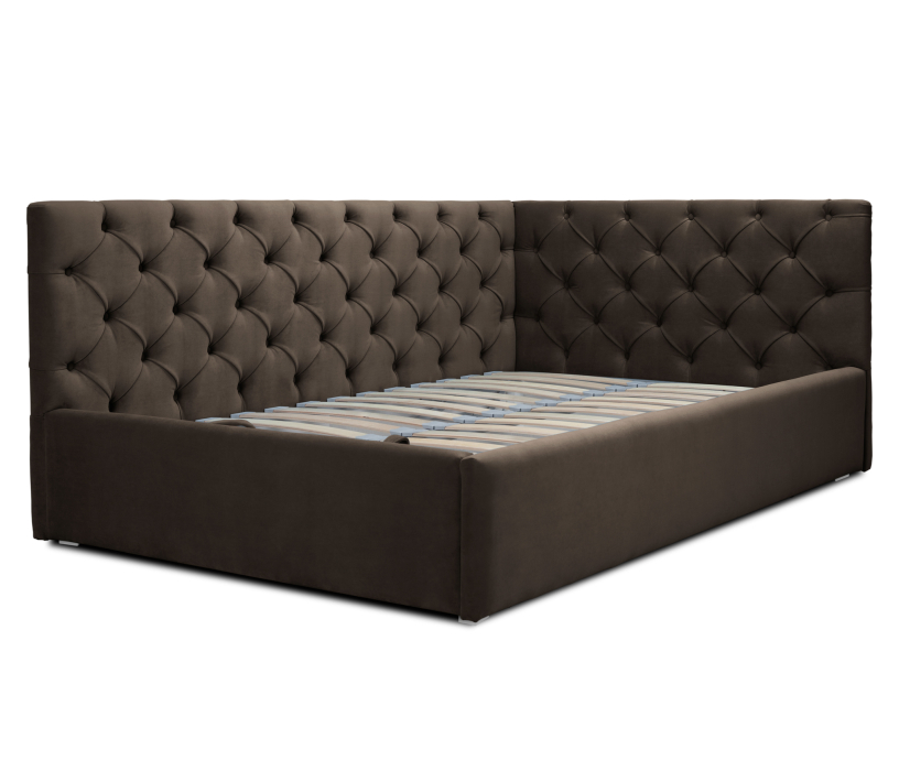 Мягкая кровать, Кровать с мягким изголовьем угловая Оливия 900, микровелюр