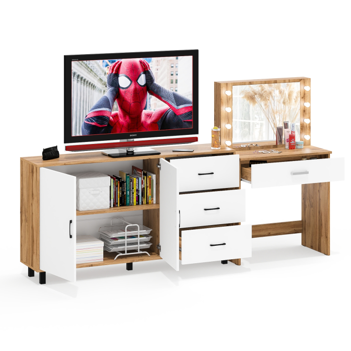 С зеркалом, Комод-тумба 123-1604 и туалетный столик с подсветкой СТ-4