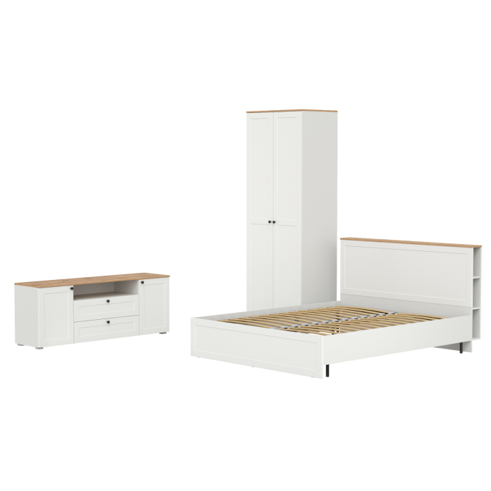 Спальные гарнитуры, Мебель в спальню Остин из тумбы под ТВ с кроватью с ортопедом на 1600 и шкафа-комода для одежды 13.336.02