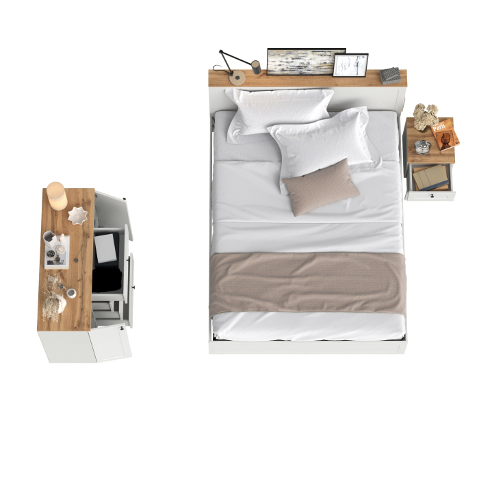 Спальные гарнитуры, Кровать Остин 1600 с ортопедическим основанием с тумбой-комодом и тумбой прикроватной