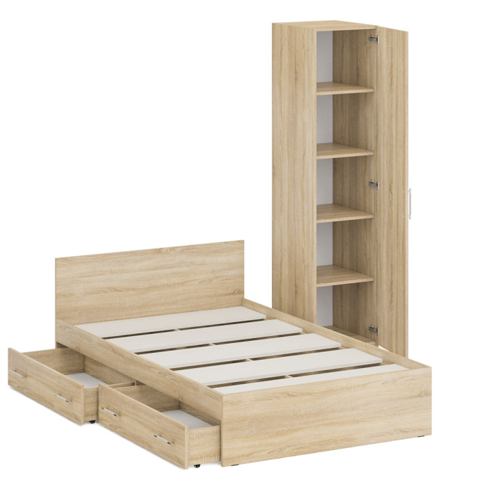 Спальные гарнитуры, Односпальная Кровать с ящиками 1200 с пеналом Стандарт