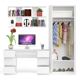 Платяной шкаф две двери Мори МШ800.1 с компьютерным столом и полкой навесной