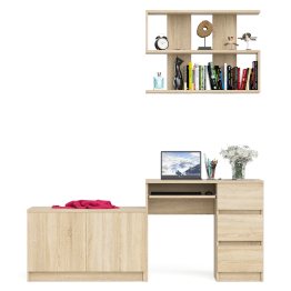 Открытая полка Мори 900 с компьютерным столом Мори МС-6 правый и тумбочкой с дверками