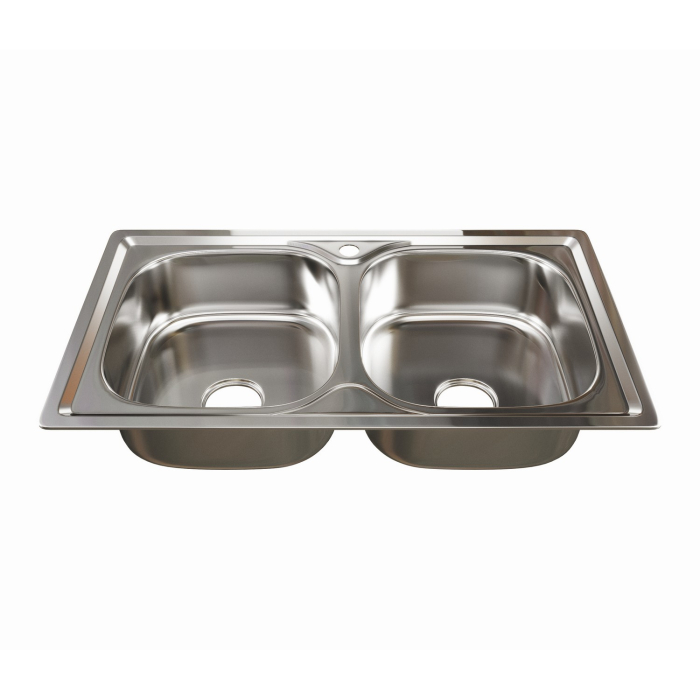 Кухонные мойки, Мойка врез 81х46 (0,8) 2-х чаш вып 3 1/2 MIXLINE 18см с сифоном