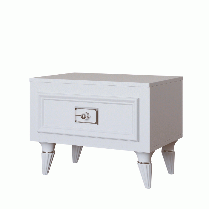 Прикроватные тумбы, Тумба прикроватная Валенсия с ящиком выдвижным 55х40х42 см (серебро)