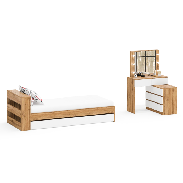 Спальные гарнитуры, Стол косметический с подсветкой 110 с кроватью с выдвижными ящиками Ксения 900