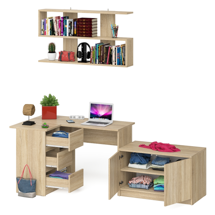 Угловые, Угловой компьютерный стол Мори МС-16 левый с тумбой две двери МА900.1 и широкой полкой 1200