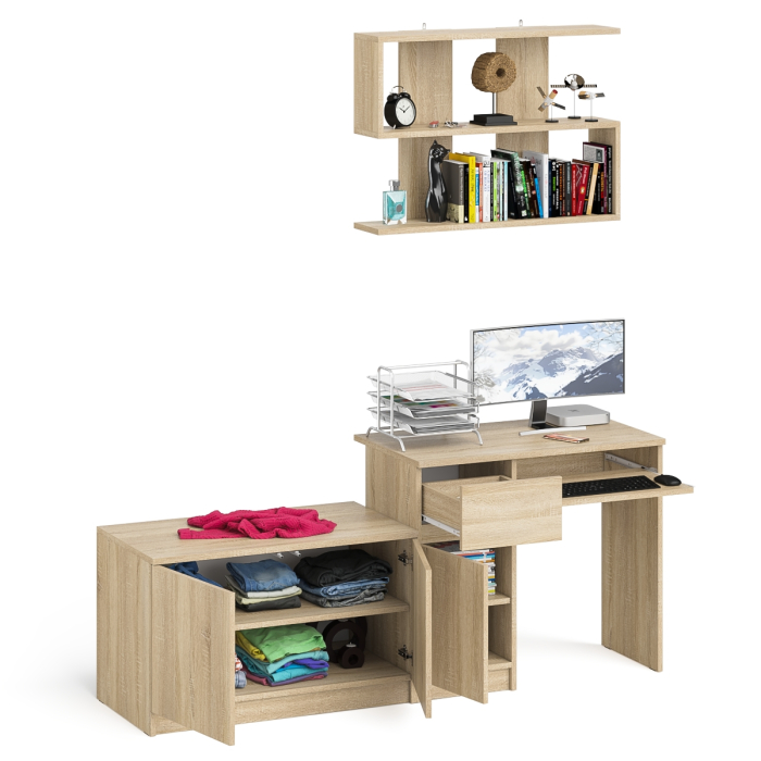 Прямые компьютерные столы, Компьютерный стол Мори МС-1 левый с тумбой две дверки и полкой