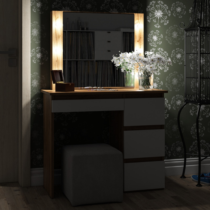 С зеркалом, Стол косметический с подсветкой Сура