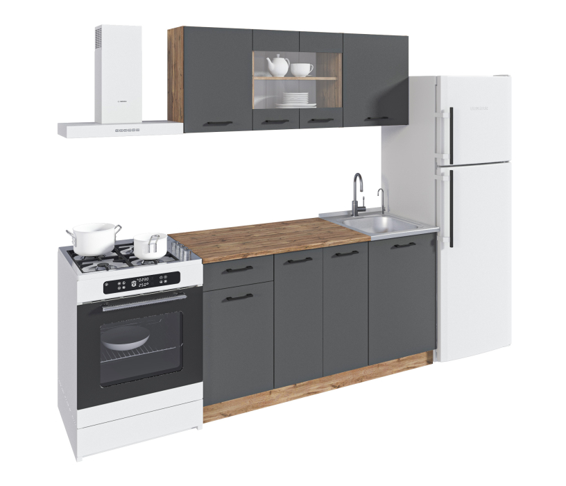 Кухонные гарнитуры, Кухонный гарнитур Лофт 150 см Дуб вотан/Диамант серый