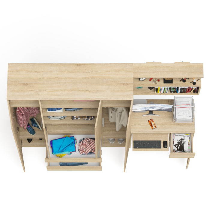 Домашние кабинеты, Стол компьютерный с тумбой справа с большим шкафом Мори МШ1600.1 и полкой открытой