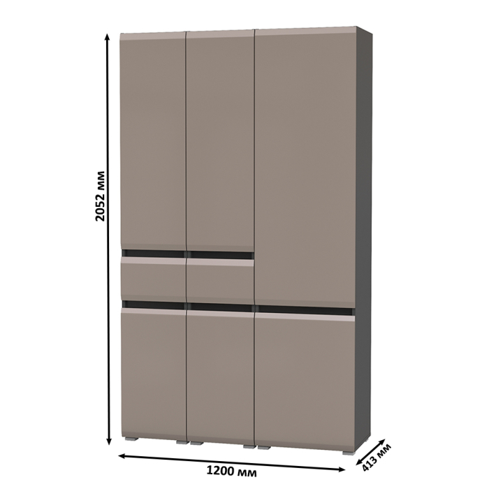 Шкафы распашные, Стенка из шкафов Сидней из двух шкафов с ящиком и одного шкафа-витрины
