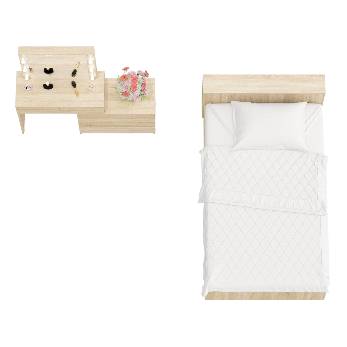 Спальные гарнитуры, Столик туалетный с лампочками 110 с полутораспальной кроватью с ящиками Ксения 1200