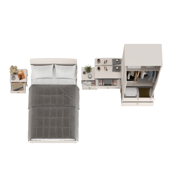 Спальные гарнитуры, Шкаф-комод Афина с трюмо и кроватью 1200 с прикроватной тумбочкой