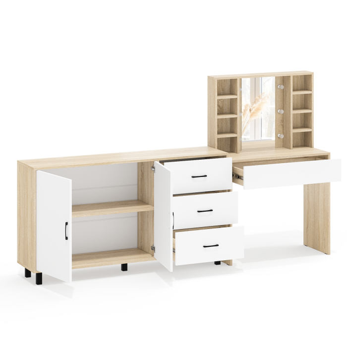 С зеркалом, Косметический cтол с подсветкой и ящиком 115 и комод 123-1604