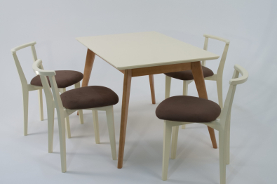 Стол Сканди 120 натур/слоновая кость со стульями Франк слоновая кость велюр коричневый