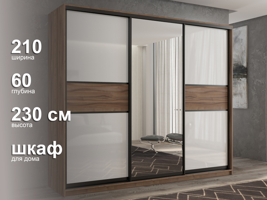 Шкафы-купе 3-х дверные, Шкаф-купе 3х дверный Кааппи 10 210х60